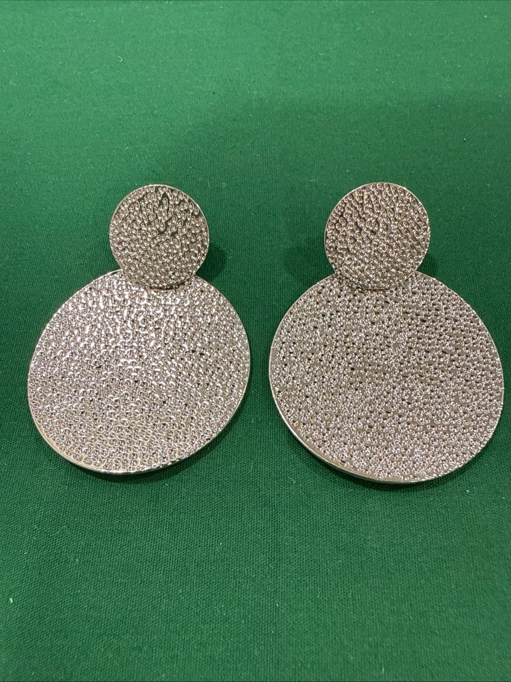 Silver Textured Double Circle Drop Earrings - Women Jewelry. 101F